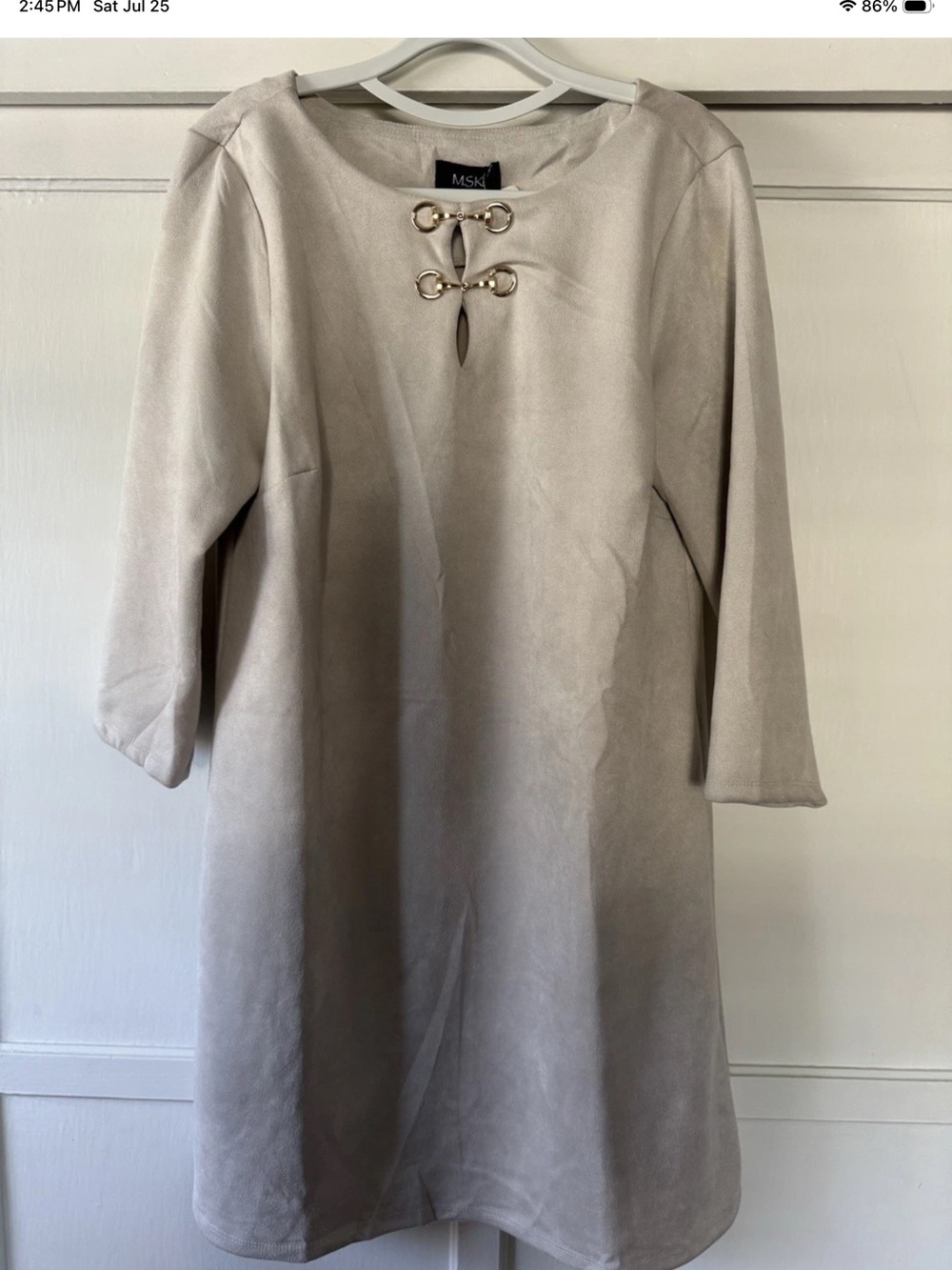 MSK Taupe Shift Dress with Gold Grommet Detail